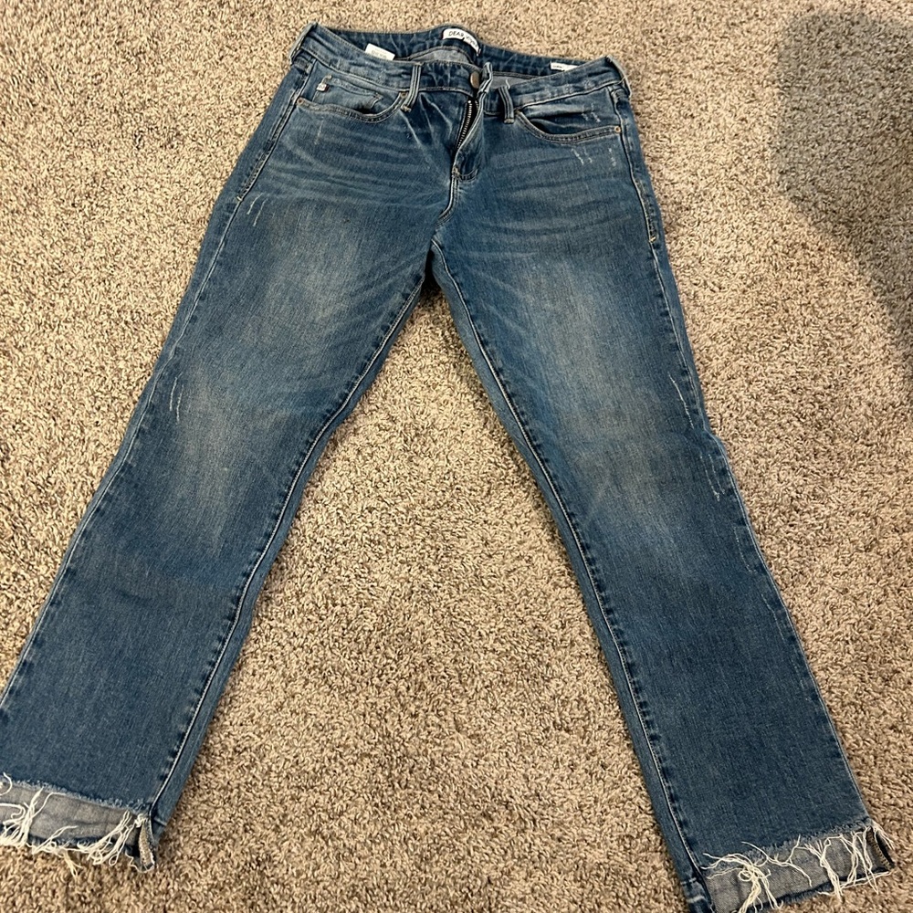 Dear John Distressed Cropped Straight-Leg Jeans in Blue Wash